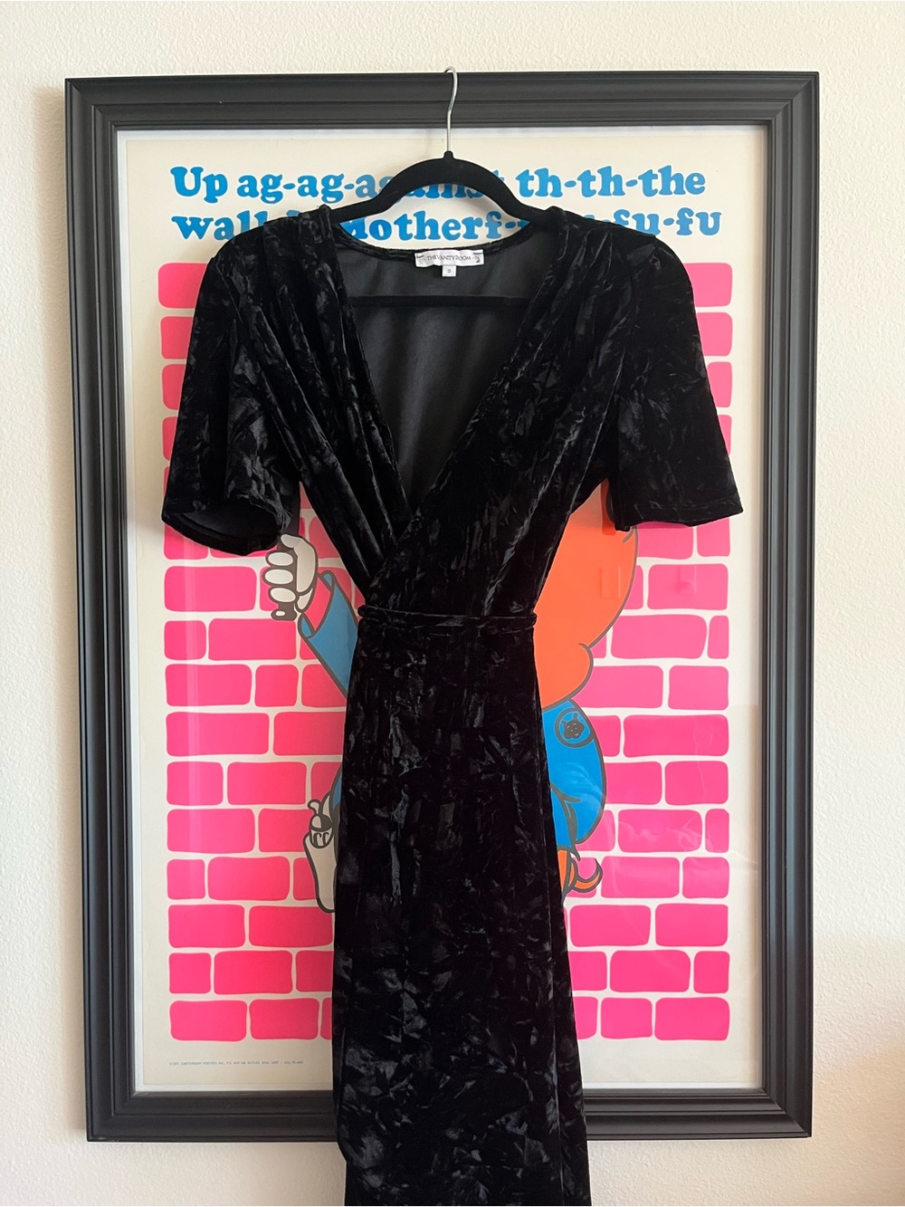 The Vanity Room Black Velvet Midi Wrap Dress